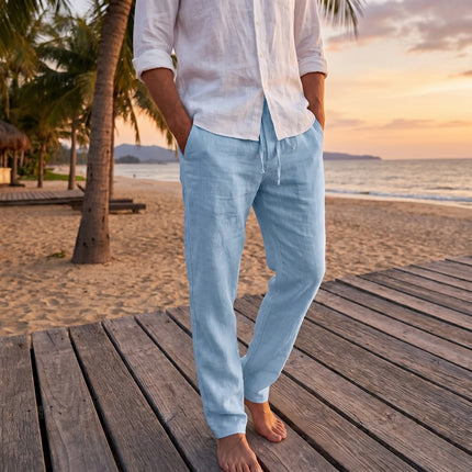 Men's Lightweight Linen Trousers – Relaxed Holiday Drawstring Fit