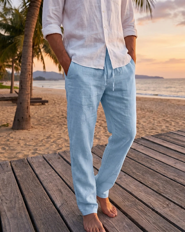 Men's Lightweight Linen Trousers – Relaxed Holiday Drawstring Fit