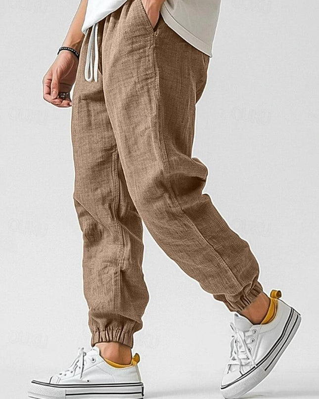 Men's Linen Jogger Trousers – Relaxed Drawstring Summer Fit