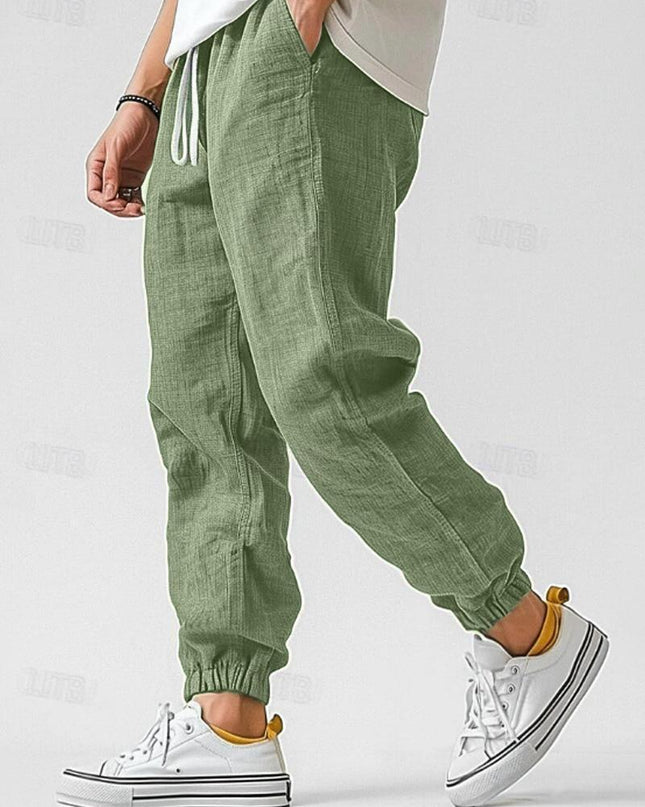 Men's Linen Jogger Trousers – Relaxed Drawstring Summer Fit