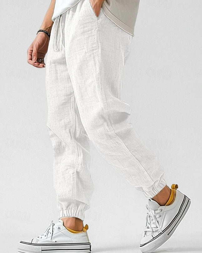 Men's Linen Jogger Trousers – Relaxed Drawstring Summer Fit