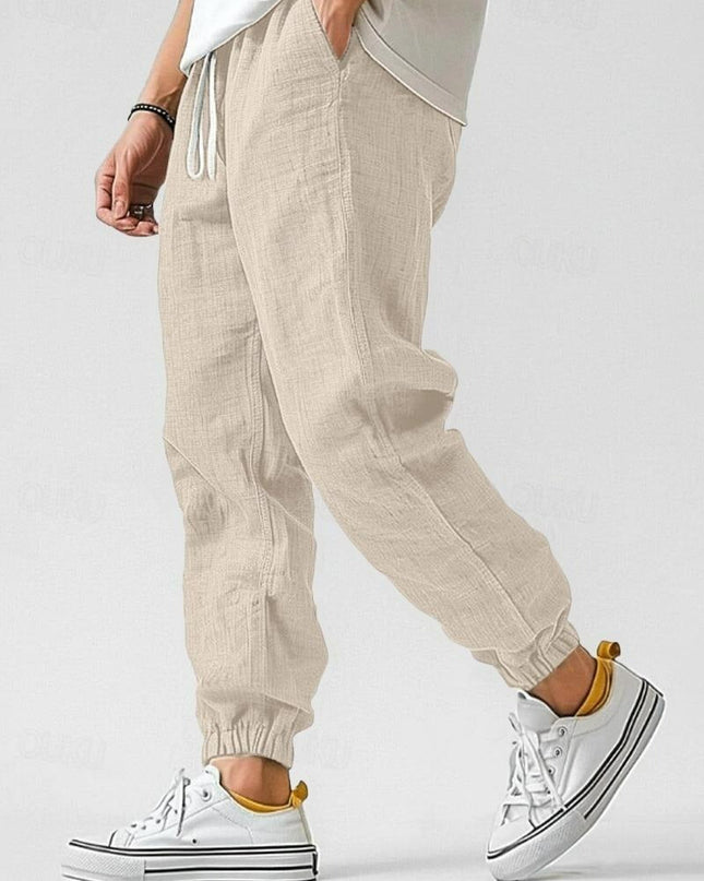 Men's Linen Jogger Trousers – Relaxed Drawstring Summer Fit