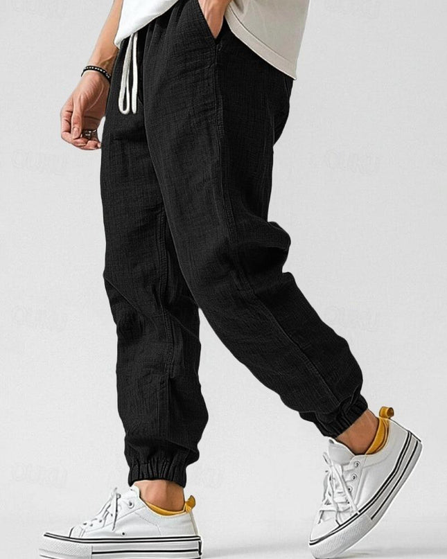 Men's Linen Jogger Trousers – Relaxed Drawstring Summer Fit