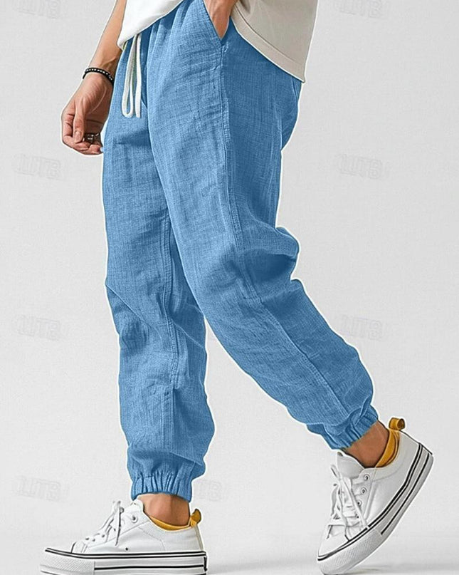 Men's Linen Jogger Trousers – Relaxed Drawstring Summer Fit