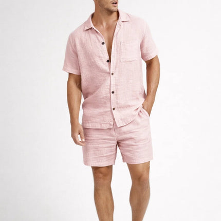 Men's Linen Look Co-Ord Set – Button Shirt & Summer Shorts