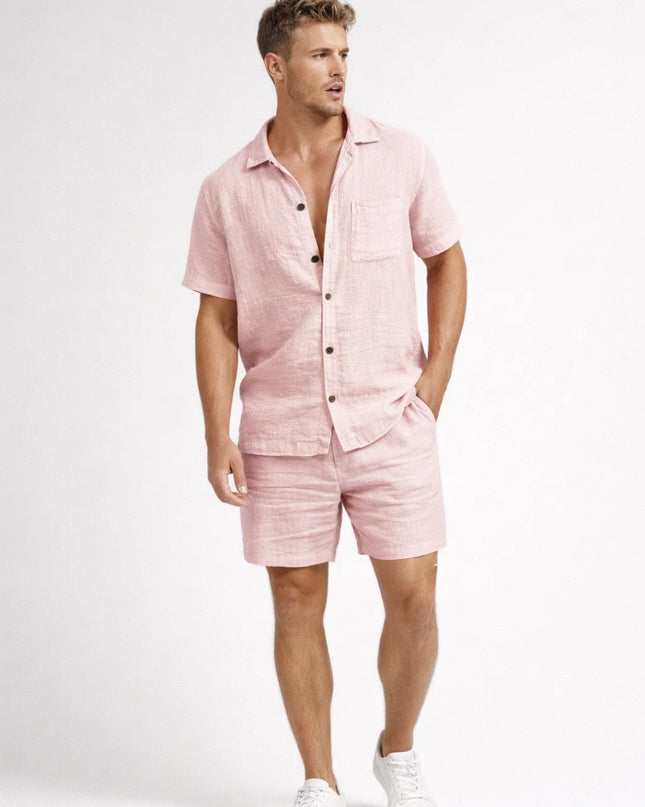 Men's Linen Look Co-Ord Set – Button Shirt & Summer Shorts
