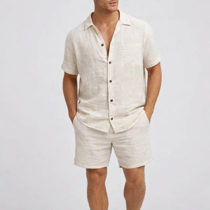 Men's Linen Look Co-Ord Set – Button Shirt & Summer Shorts