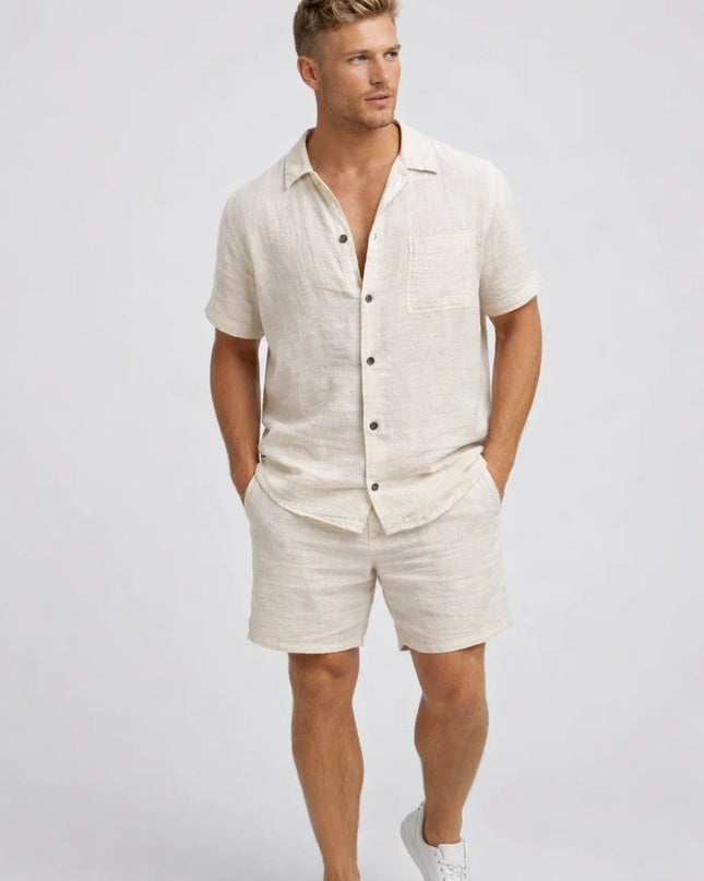 Men's Linen Look Co-Ord Set – Button Shirt & Summer Shorts