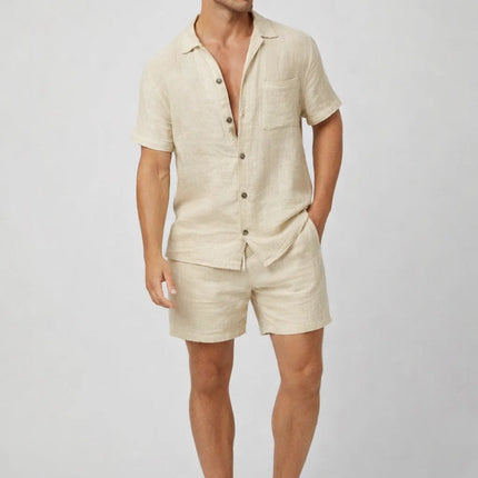 Men's Linen Look Co-Ord Set – Button Shirt & Summer Shorts