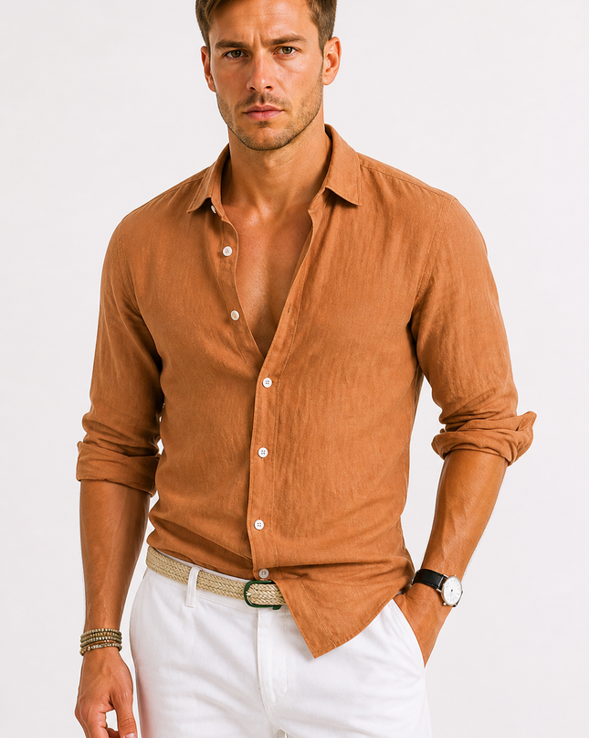 Men's Linen Shirt – Relaxed Roll-Sleeve Summer Tailoring