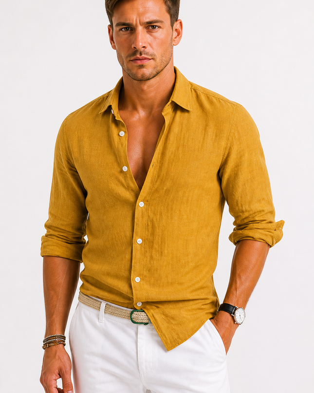 Men's Linen Shirt – Relaxed Roll-Sleeve Summer Tailoring