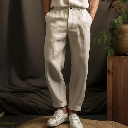 Men's Linen-Style Trousers with Relaxed Tapered Fit