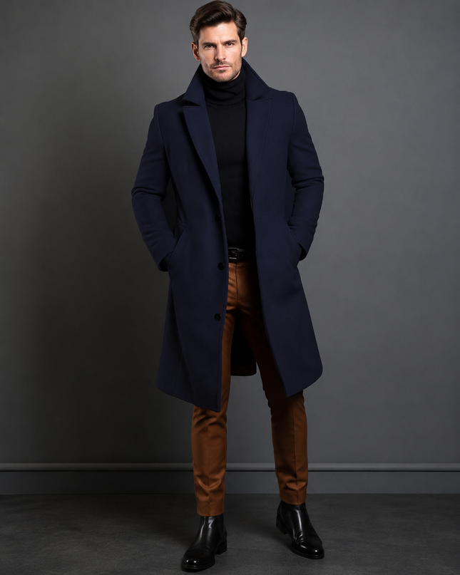Men's Long Overcoat – Tailored Fit Smart Formal Coat