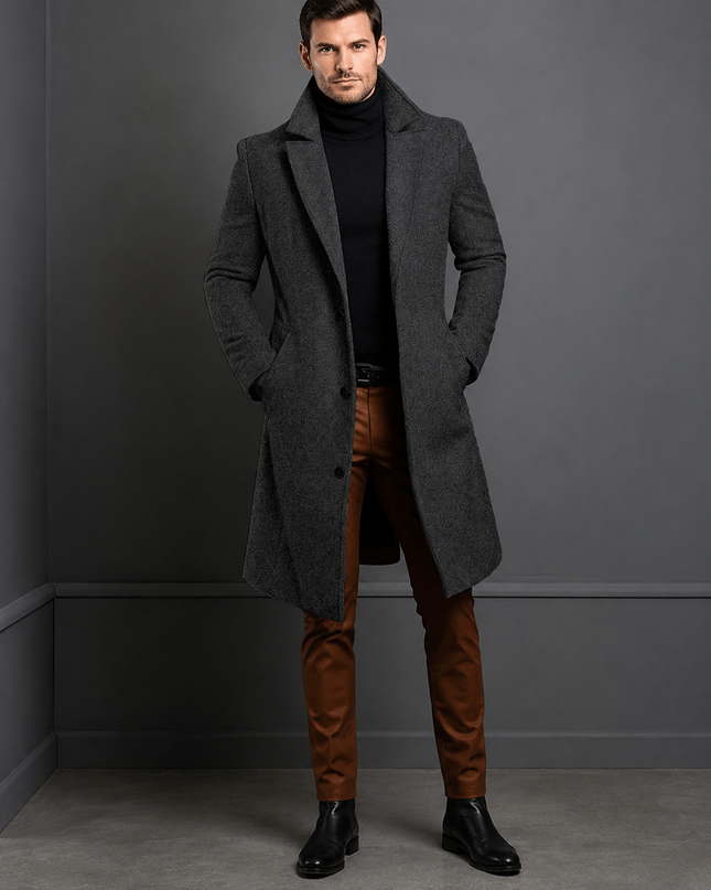 Men's Long Overcoat – Tailored Fit Smart Formal Coat