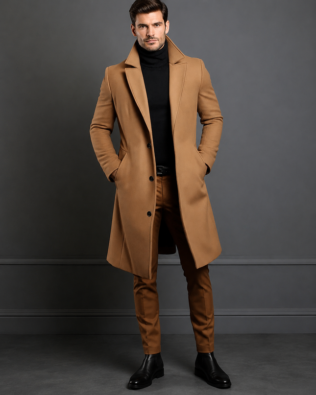 Men's Long Overcoat – Tailored Fit Smart Formal Coat