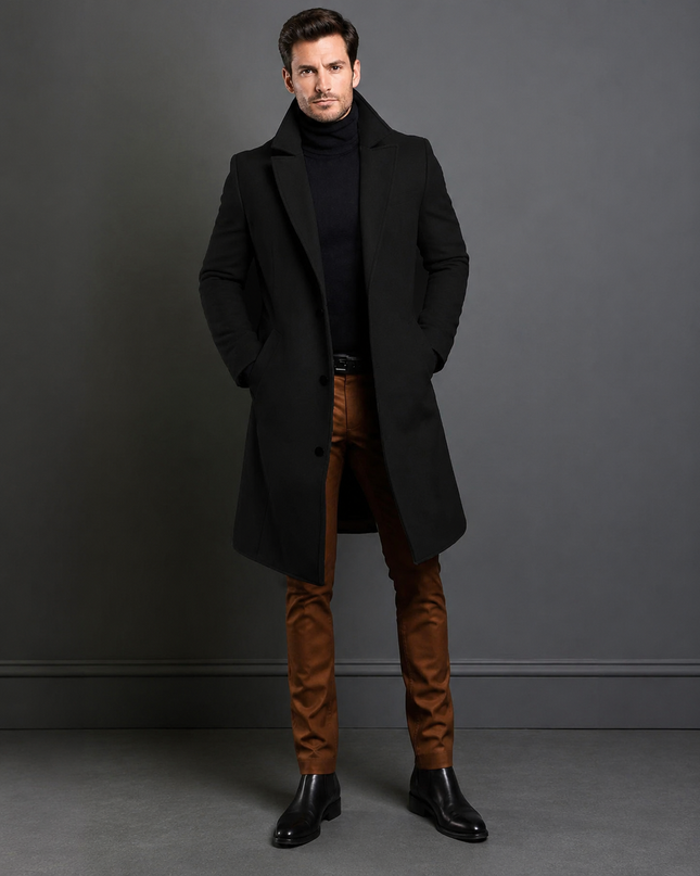Men's Long Overcoat – Tailored Fit Smart Formal Coat
