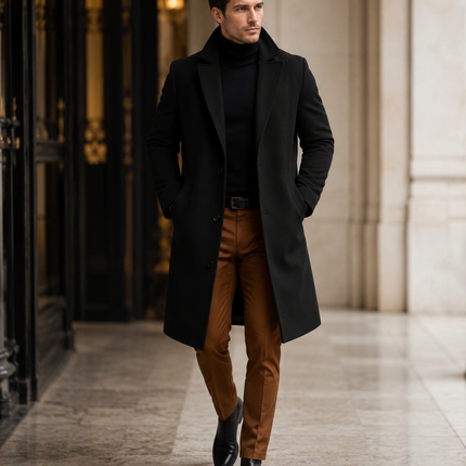 Men's Long Overcoat – Tailored Fit Smart Formal Coat