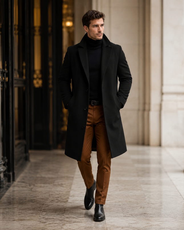Men's Long Overcoat – Tailored Fit Smart Formal Coat