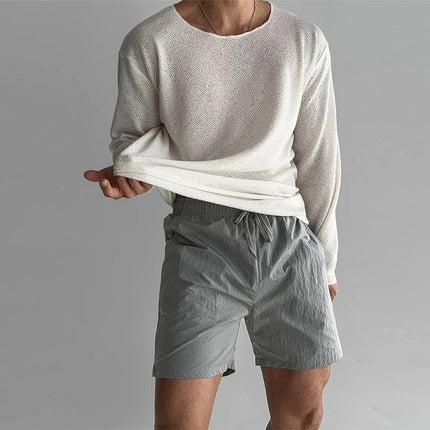 Men's Long Sleeve T-Shirt in Relaxed Cut – Textured Knit Finish