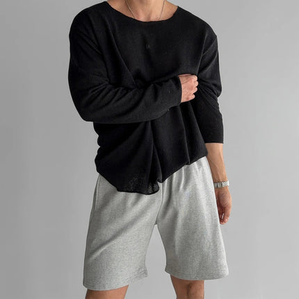 Men's Long Sleeve T-Shirt in Relaxed Cut – Textured Knit Finish