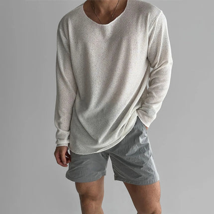 Men's Long Sleeve T-Shirt in Relaxed Cut – Textured Knit Finish