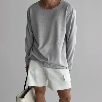 Men's Long Sleeve T-Shirt in Relaxed Cut – Textured Knit Finish