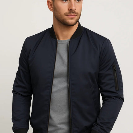 Men's Minimalist Bomber Jacket – Zip Front Everyday Layer