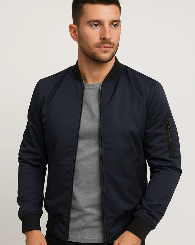 Men's Minimalist Bomber Jacket – Zip Front Everyday Layer