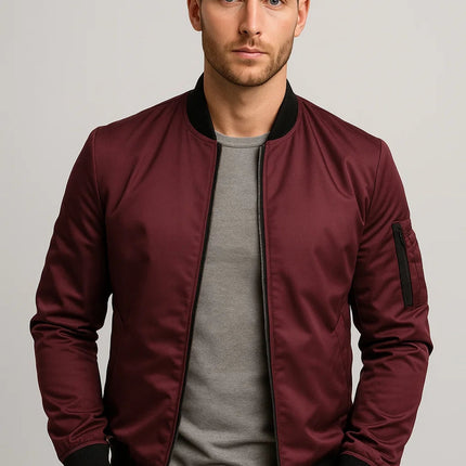 Men's Minimalist Bomber Jacket – Zip Front Everyday Layer