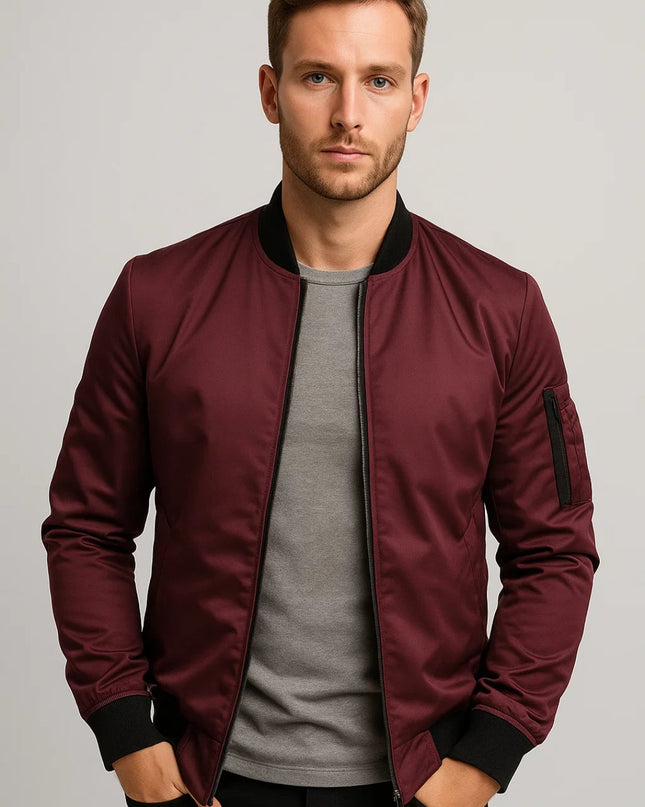 Men's Minimalist Bomber Jacket – Zip Front Everyday Layer