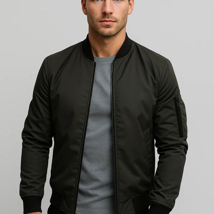 Men's Minimalist Bomber Jacket – Zip Front Everyday Layer