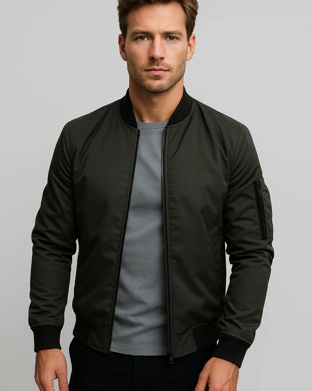 Men's Minimalist Bomber Jacket – Zip Front Everyday Layer