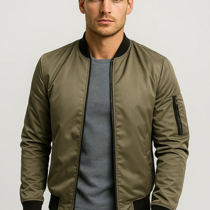 Men's Minimalist Bomber Jacket – Zip Front Everyday Layer