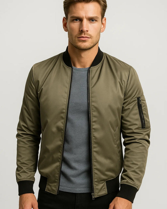Men's Minimalist Bomber Jacket – Zip Front Everyday Layer