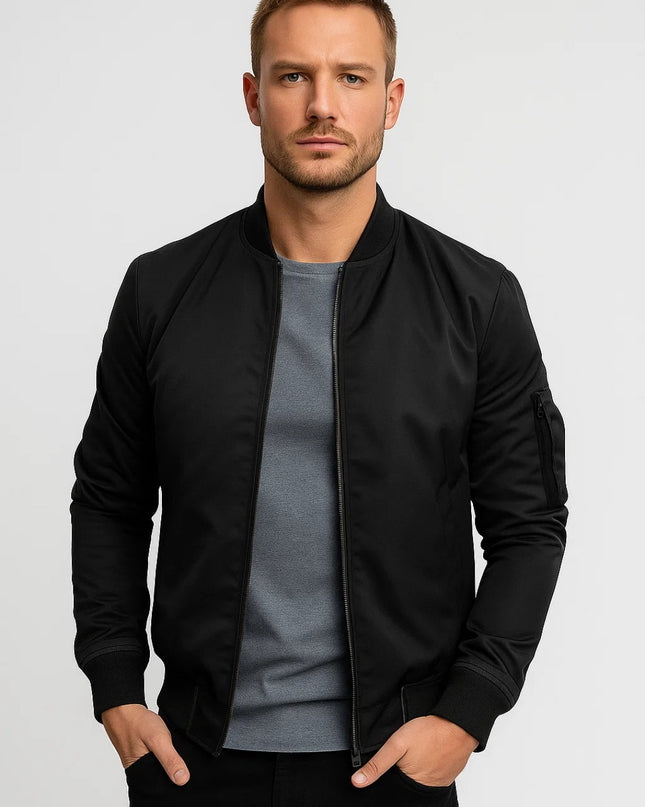 Men's Minimalist Bomber Jacket – Zip Front Everyday Layer