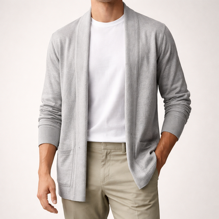 Men's Open Front Cardigan – Shawl Collar Fine Knit Layer
