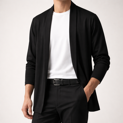Men's Open Front Cardigan – Shawl Collar Fine Knit Layer