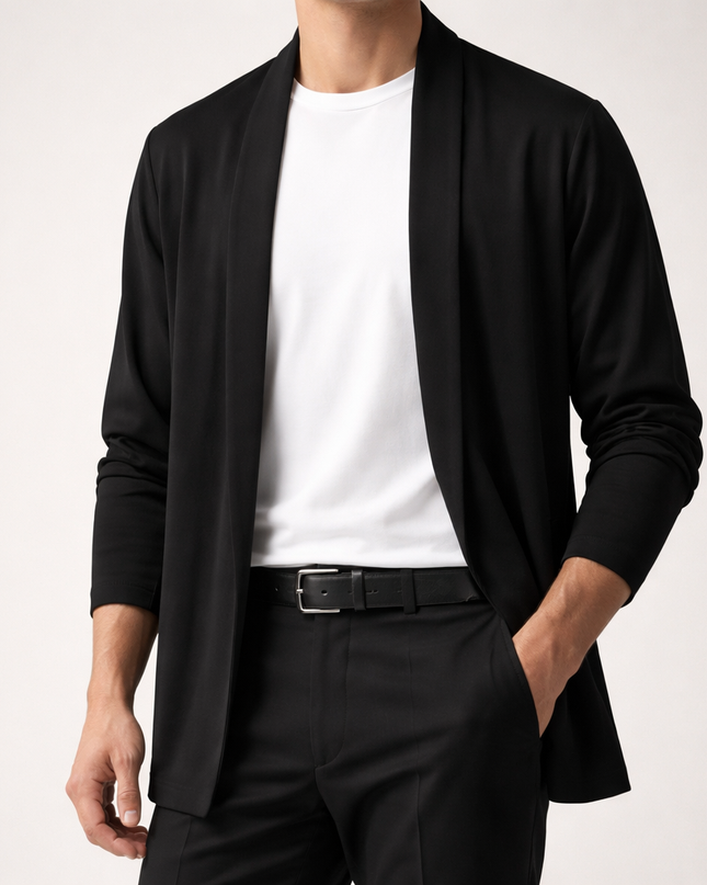 Men's Open Front Cardigan – Shawl Collar Fine Knit Layer