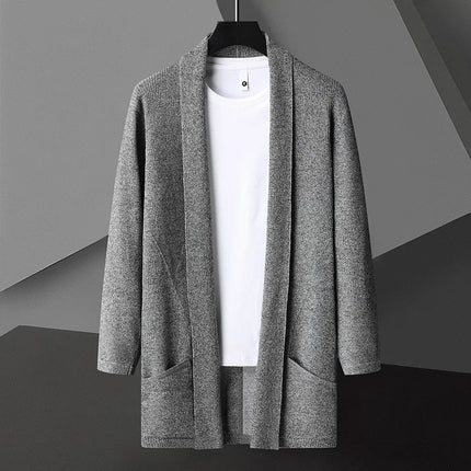 Men's Open Front Cardigan – Shawl Collar Fine Knit Layer
