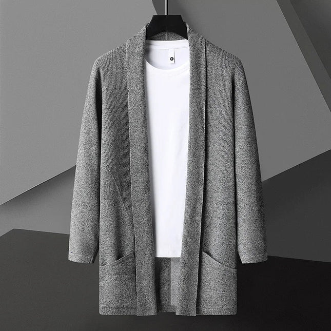 Men's Open Front Cardigan – Shawl Collar Fine Knit Layer