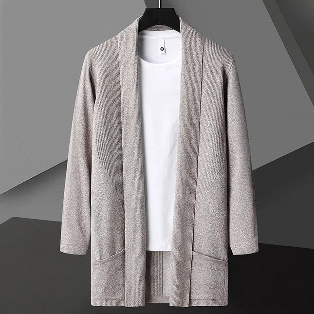 Men's Open Front Cardigan – Shawl Collar Fine Knit Layer