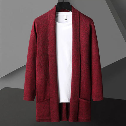 Men's Open Front Cardigan – Shawl Collar Fine Knit Layer