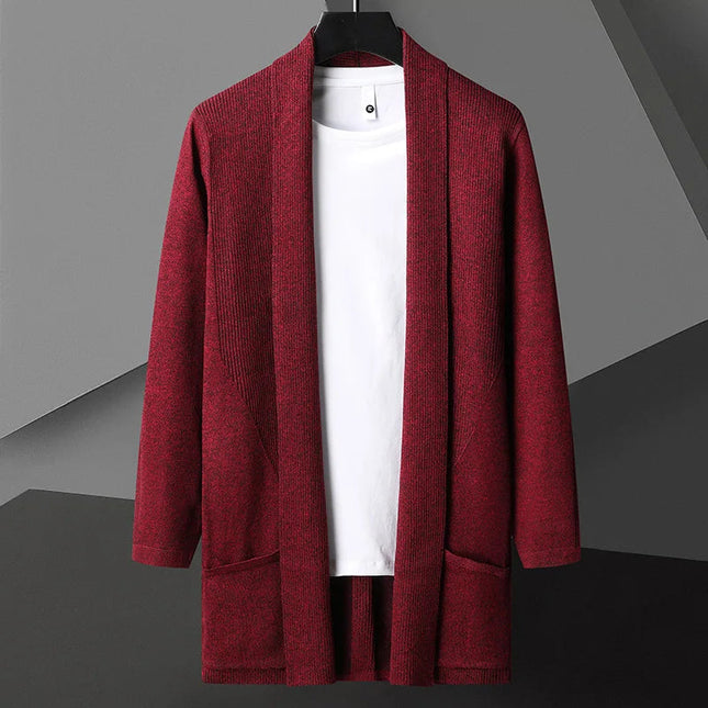 Men's Open Front Cardigan – Shawl Collar Fine Knit Layer