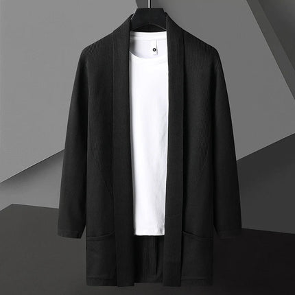 Men's Open Front Cardigan – Shawl Collar Fine Knit Layer