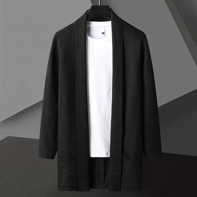 Men's Open Front Cardigan – Shawl Collar Fine Knit Layer