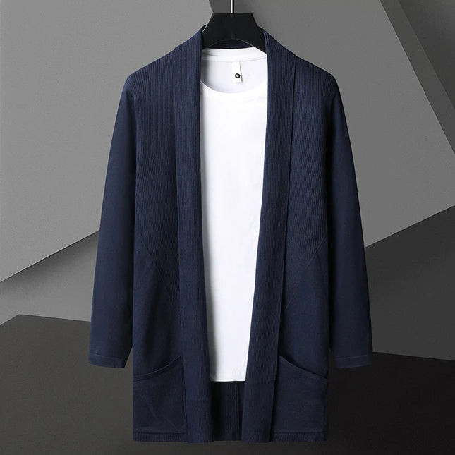 Men's Open Front Cardigan – Shawl Collar Fine Knit Layer