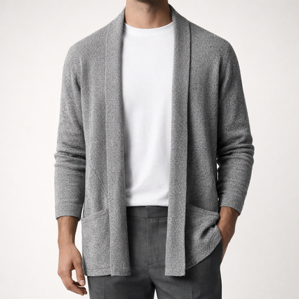 Men's Open Front Cardigan – Shawl Collar Fine Knit Layer