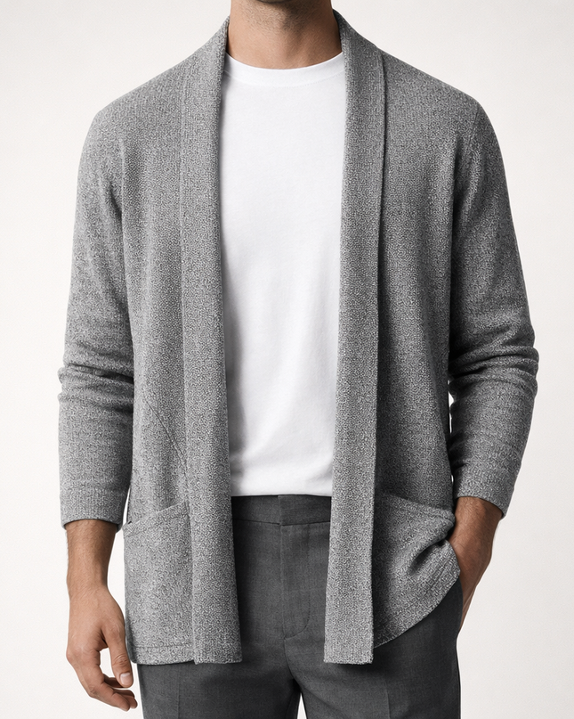 Men's Open Front Cardigan – Shawl Collar Fine Knit Layer