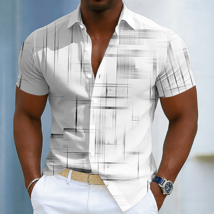 Men's Patterned Button-Up Shirt – Modern Short Sleeve Summer Fit