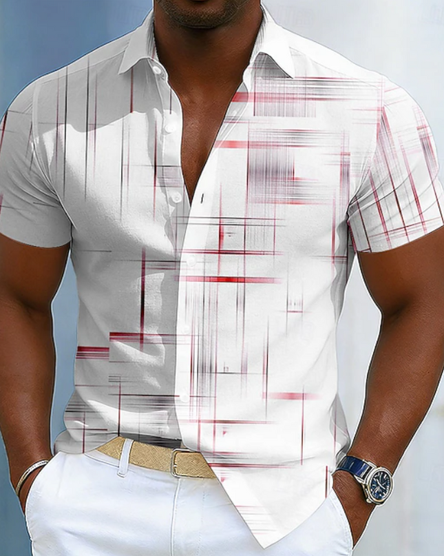 Men's Patterned Button-Up Shirt – Modern Short Sleeve Summer Fit